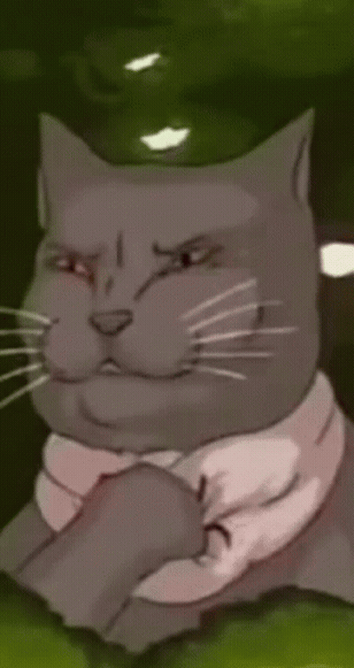 Cartoon Cat With Pink Scarf And White Shirt In Grass GIF