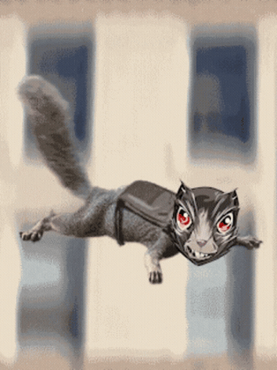 Cartoon Cat With Red Eyes Flying Through Window GIF