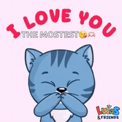 Cartoon Cat With Red Heart Saying I Love You The Mostest GIF