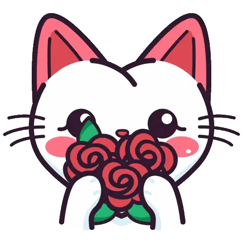 Cartoon Cat With Red Roses Sticker
