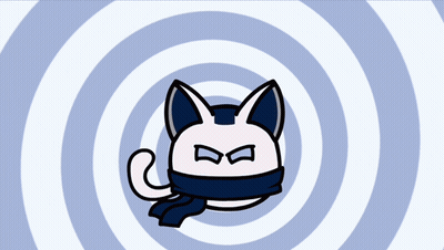 Cartoon Cat With Scarf Surrounded By Spirals GIF