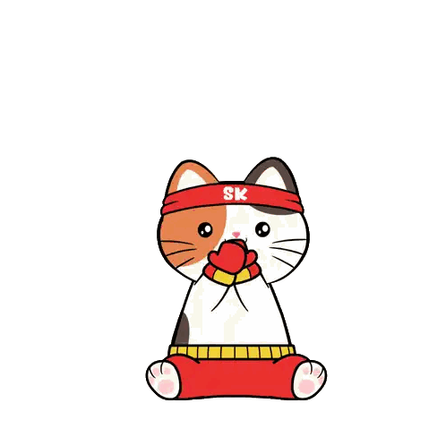 Cartoon Cat With SK Headband Surrounded By Red Hearts Sticker