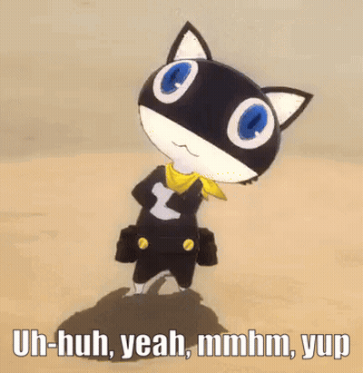 Cartoon Cat With Yellow Scarf Saying Uh-Huh Yeah Mmhmm Yup GIF