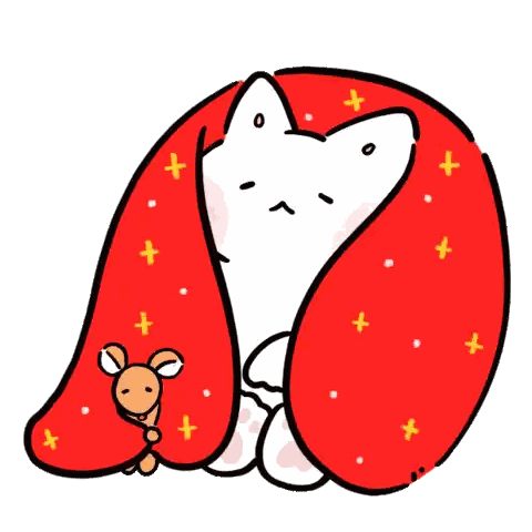 Cartoon Cat Wrapped In Red Blanket With Stars Sticker