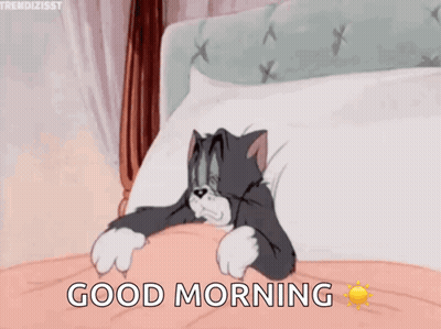 Cartoon Cat Yawning In Bed Good Morning GIF