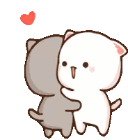 Cartoon Cats Hugging With Heart Sticker