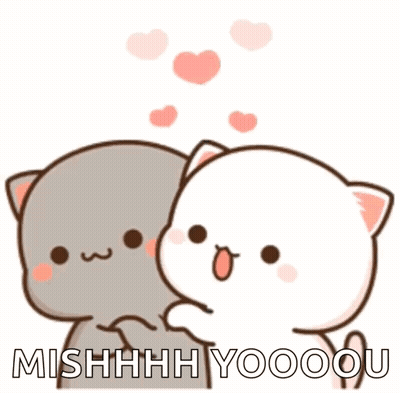 Cartoon Cats Hugging With Hearts GIF