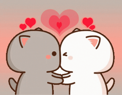 Cartoon Cats Kissing With Hearts GIF