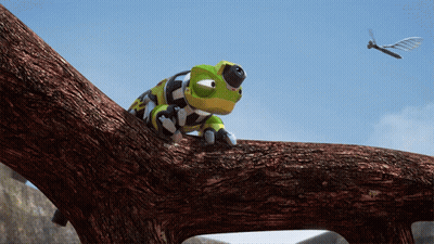 Cartoon Chameleon Sitting On Tree Branch GIF