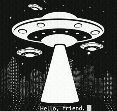Cartoon Character Abducted By Flying Saucer Saying Hello Friend GIF