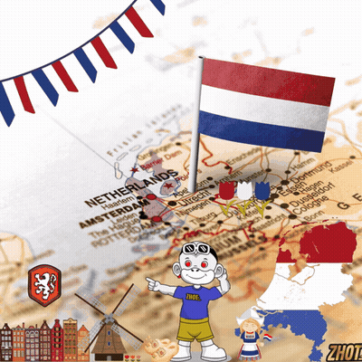 Cartoon Character And Netherlands Map With Flags GIF