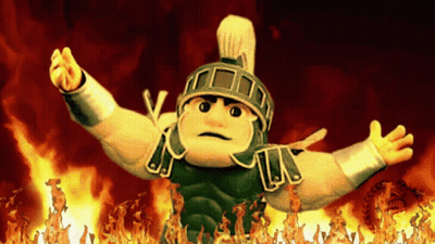 Cartoon Character Arms Outstretched In Front Of Flames GIF