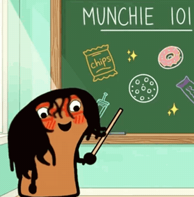 Cartoon Character At Blackboard Saying Munchie 101 GIF