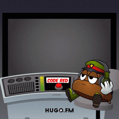 Cartoon Character At Computer With Code Red Button GIF