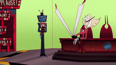 Cartoon Character At Desk With Applause Sign GIF