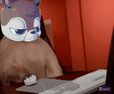 Cartoon Character At Desk With Keyboard Mouse And 3Look Sticker GIF