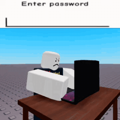 Cartoon Character At Desk With Laptop And Enter Password Sign GIF