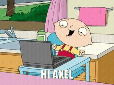 Cartoon Character At Laptop Saying Hi Axel GIF