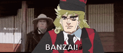 Cartoon Character Banzai With Man In Cowboy Hat GIF