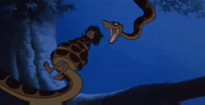 Cartoon Character Being Eaten By Snake On Tree Branch GIF