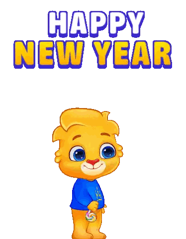 Cartoon Character Blowing Party Horn Happy New Year Sticker
