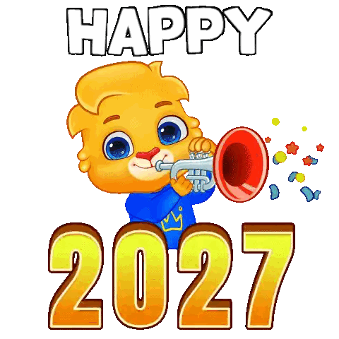 Cartoon Character Blowing Trumpet In Front Of 2027 Sticker
