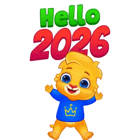Cartoon Character Blue Shirt Yellow Crown Hello 2026 Sticker