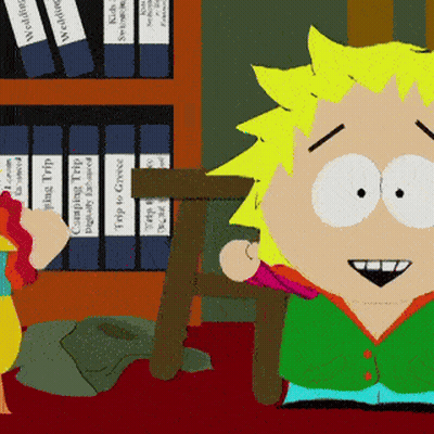 Cartoon Character By Bookshelf With Camping Trip Binders GIF