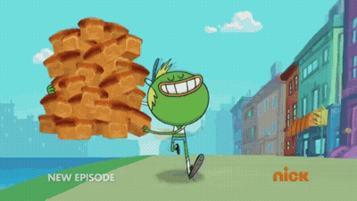 Cartoon Character Carrying Stack Of Bread With Nick Logo GIF