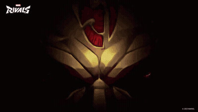 Cartoon Character Chest And Arms With Marvel Rivals Logo GIF