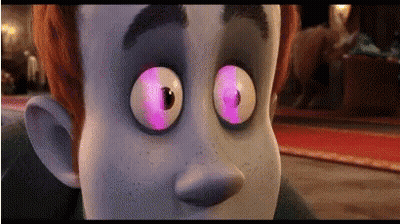 Cartoon Character Close Up With Glowing Pink Eyes GIF