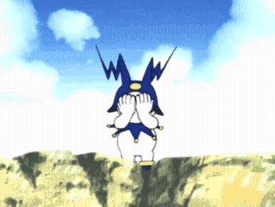Cartoon Character Covering Face On Cliff GIF