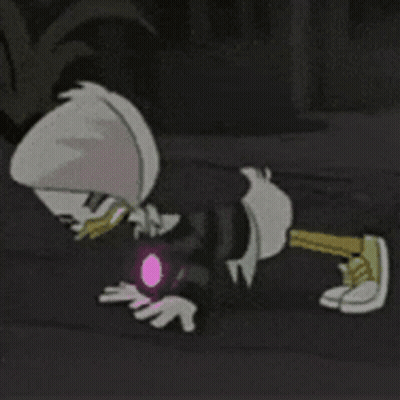 Cartoon Character Crawling With Purple Object GIF