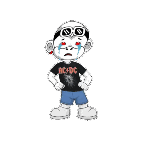 Cartoon Character Crying In AC DC Shirt Sticker