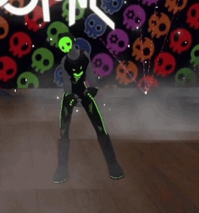 Cartoon Character Dancing By Skull Wall GIF