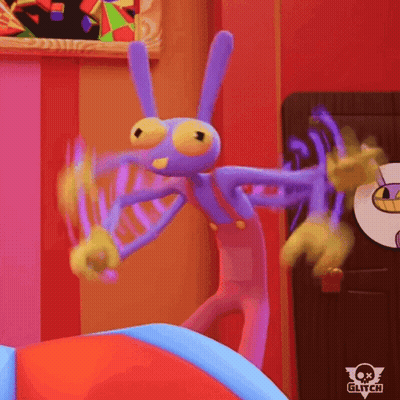 Cartoon Character Dancing By Toy Glitch Sign GIF