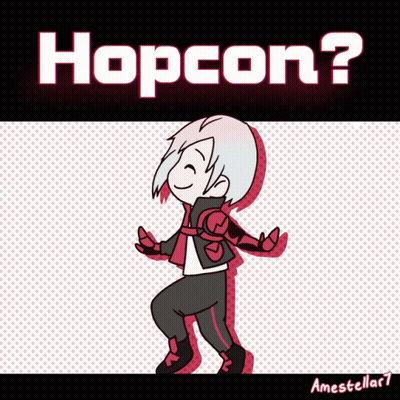 Cartoon Character Dancing In Front Of Hopcon Sign GIF