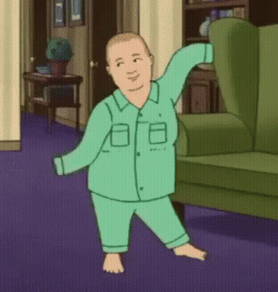 Cartoon Character Dancing In Living Room With Green Couch GIF