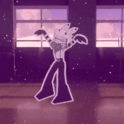 Cartoon Character Dancing in Purple Room