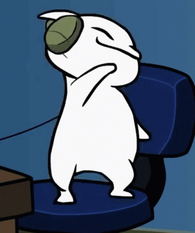 Cartoon Character Dancing On Blue Chair With Headphones GIF