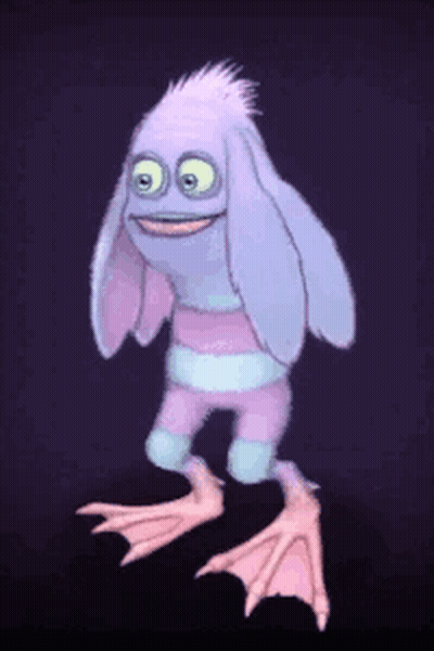 Cartoon Character Dancing With Purple Ears And Pink Feet GIF
