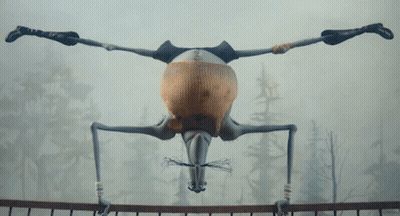Cartoon Character Doing Handstand On Bridge GIF