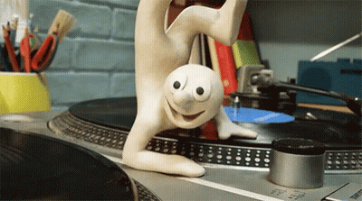 Cartoon Character Doing Handstand On Record Player GIF