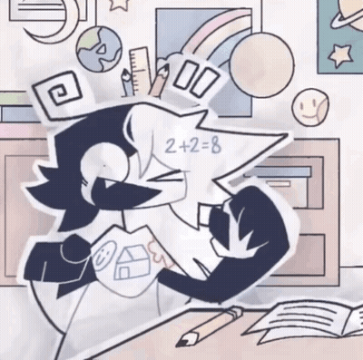 Cartoon Character Doing Math At Desk With Pencil And Book GIF