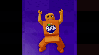 Cartoon Character Dressed As Fanta Bottle GIF