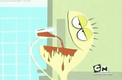 Cartoon Character Drinking From Cup With CN GIF