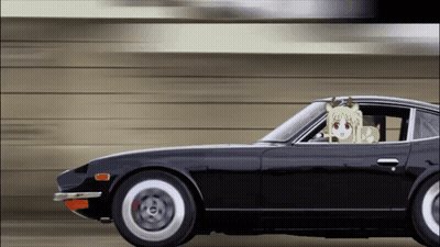 Cartoon Character Driving Black Car GIF