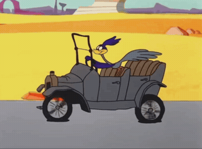 Cartoon Character Driving Car With Flat Tire GIF