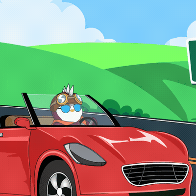 Cartoon Character Driving Red Car GIF