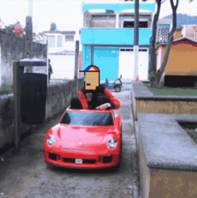 Cartoon Character Driving Red Car With W GIF